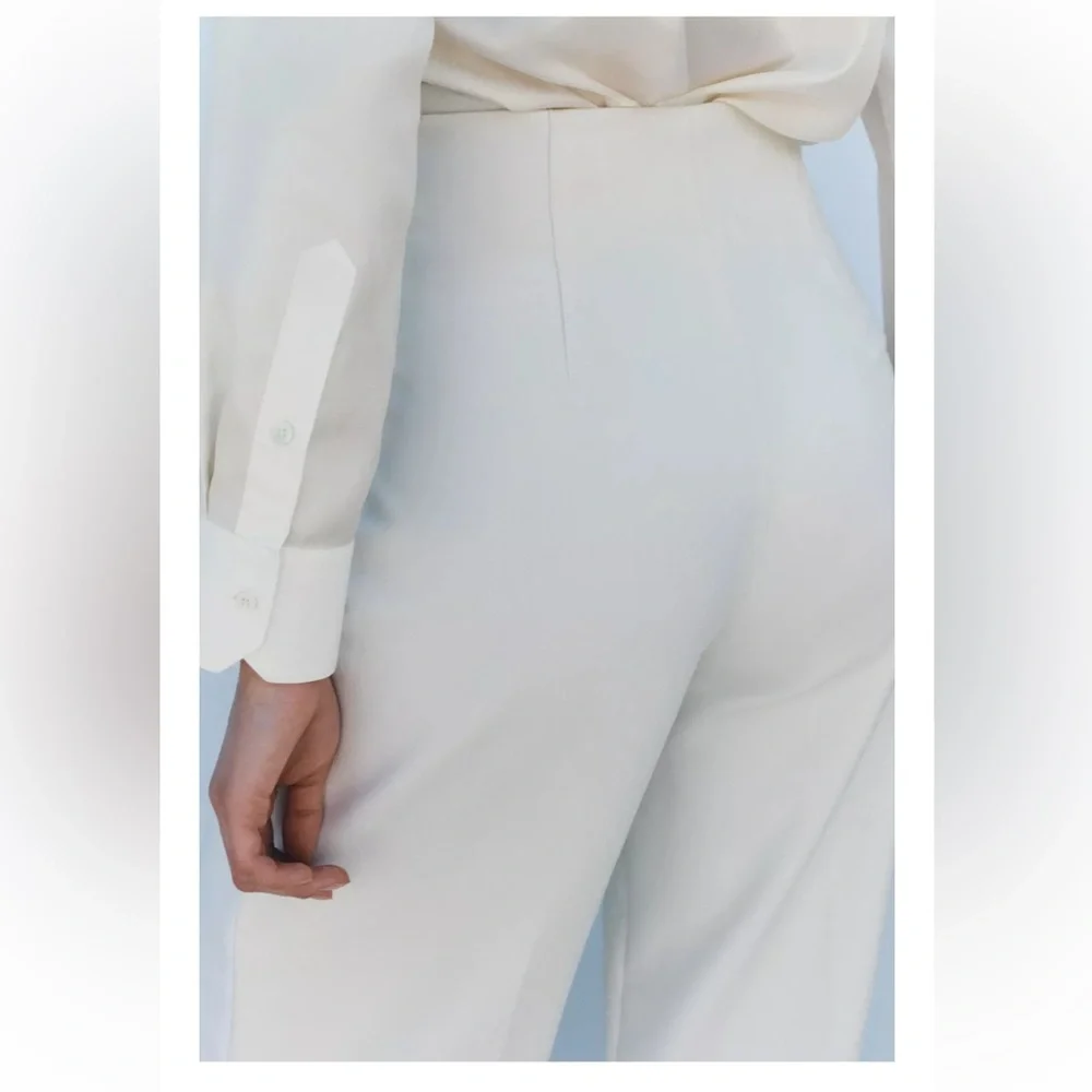 ZARA White High Waisted Wide Leg Culottes Pant - Picture 8 of 8